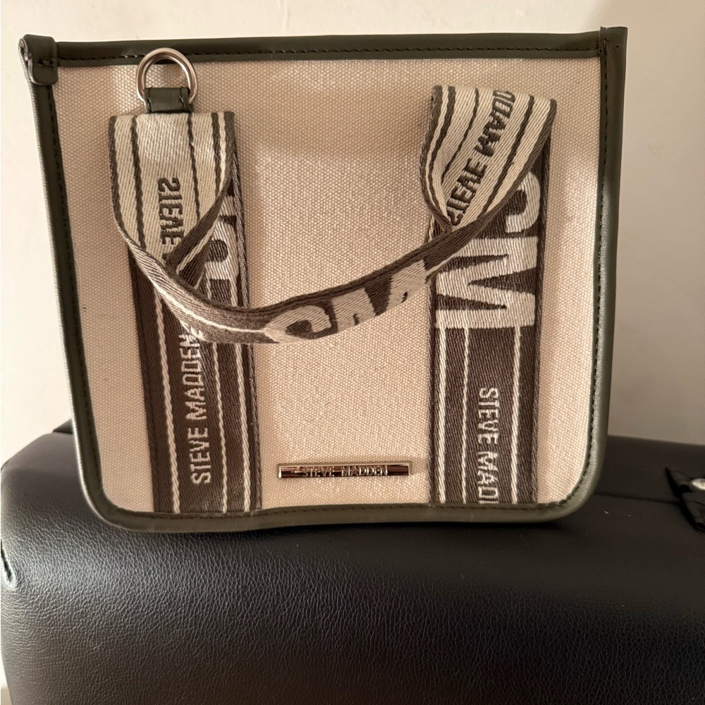 Steve Madden Bwebber Convertible Tote Bag Canvas And Olive Great Condition
